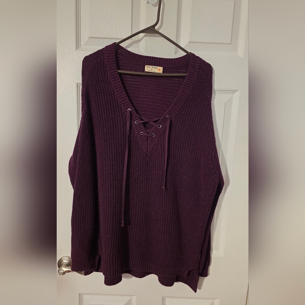 Ruff Hewn Deep Purple V-Neck Sweater